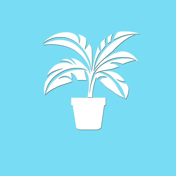Weißes Topfpflanzen Symbol Auf Blauem Hintergrund — Stockvektor
