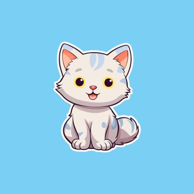 Şirin kedi yalnız başına oturmuş gülümsüyor.