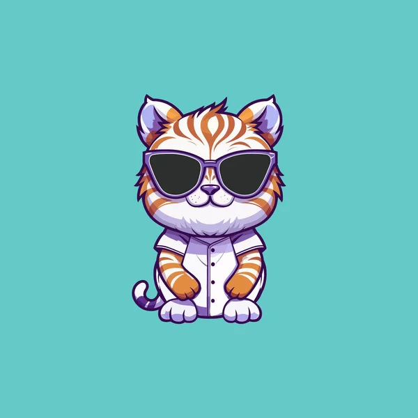 Cool Tiger Cute Tiger Cute Tiger Wearing Sunglass — Stock Vector