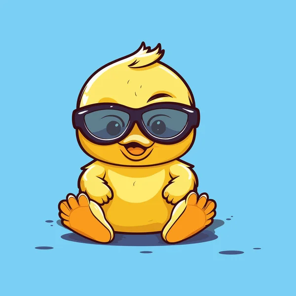 Niedliche Gelbe Ente Sitzt Mit Sonnenbrille — Stockvektor