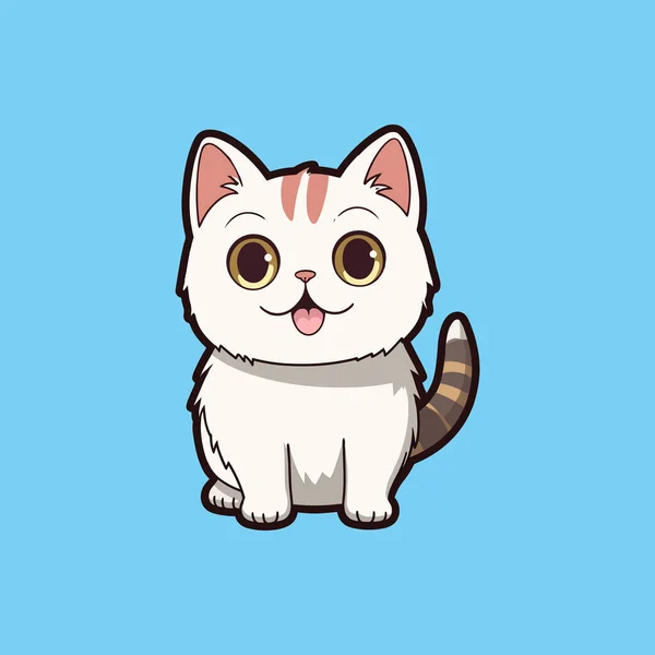 Lustige Kawaii Katze Auf Blauem Hintergrund — Stockvektor