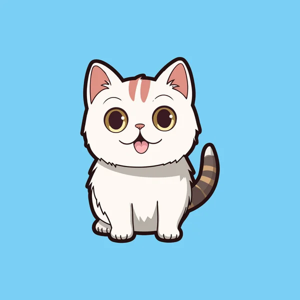 Drôle Chat Kawaii Fond Bleu — Image vectorielle