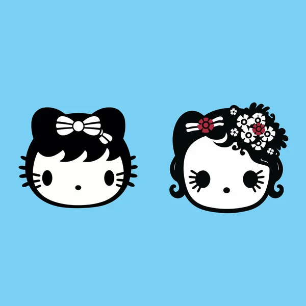 Σετ Από Δύο Μαύρο Hello Kitty Face — Διανυσματικό Αρχείο