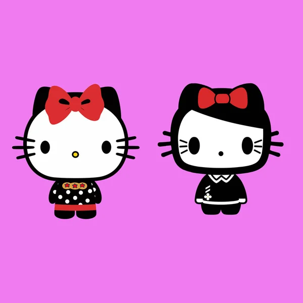Dwa Czarny Hello Kitty Wektor Ilustracja — Wektor stockowy