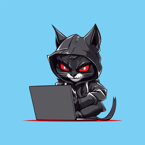 Vector Pirata Informático Loco Gato Negro — Archivo Imágenes Vectoriales