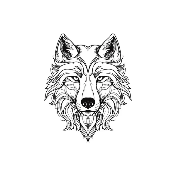 オオカミ頭の入れ墨 積極的な野生動物のベクターイラスト — ストックベクタ