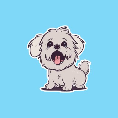 Mavi arka planda şirin köpek gülüşü etiketi