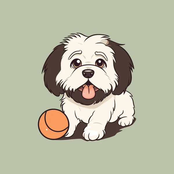 Niedlicher Mops Hund Spielt Ball Cartoon Aufkleber — Stockvektor