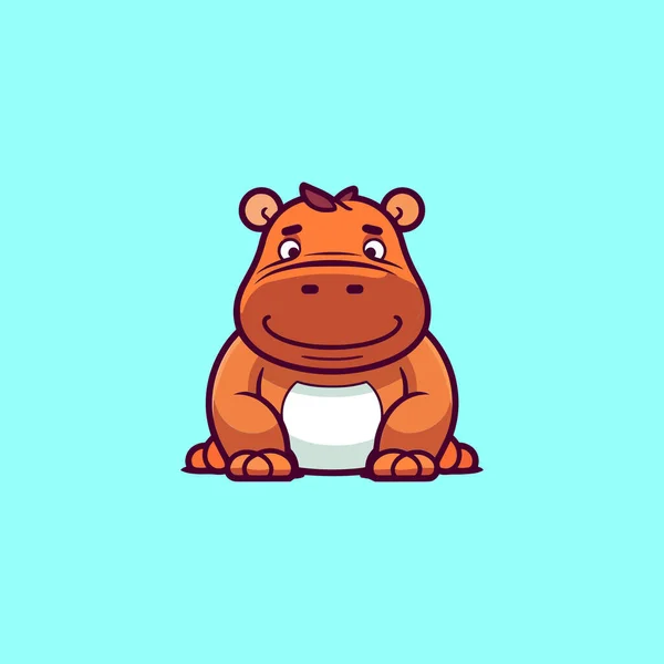 Ilustracja Uroczego Hipopotama Siedząc Zwierzę Uśmiechając Się Szczęśliwie — Wektor stockowy