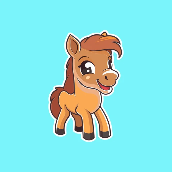 Malowane Cute Zabawny Brązowy Uśmiechnięty Koń Naklejki — Wektor stockowy