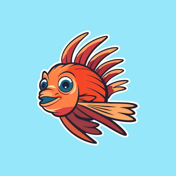 Stiker Kartun Hewan Laut Ikan Lionfish - Stok Vektor