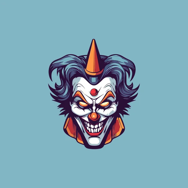 Tête Clown Effrayant Avec Les Cheveux Bleus — Image vectorielle