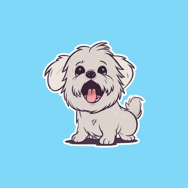 Nálepka Roztomilý Pes Smích Modrém Pozadí — Stockový vektor