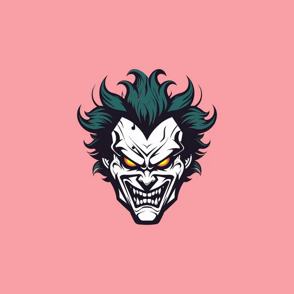Vector Illustration Creepy Joker Head Smile Face — Stock Vector