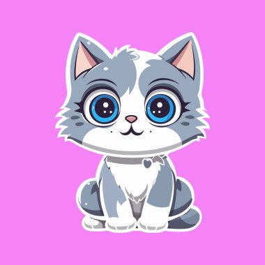 Pembe arka planda Gri Çizgili Kedi Etiketi