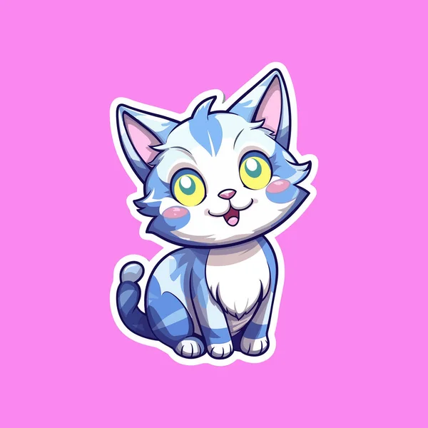 Adorable Cute Kawaii Cat Sticker — Stock Vector