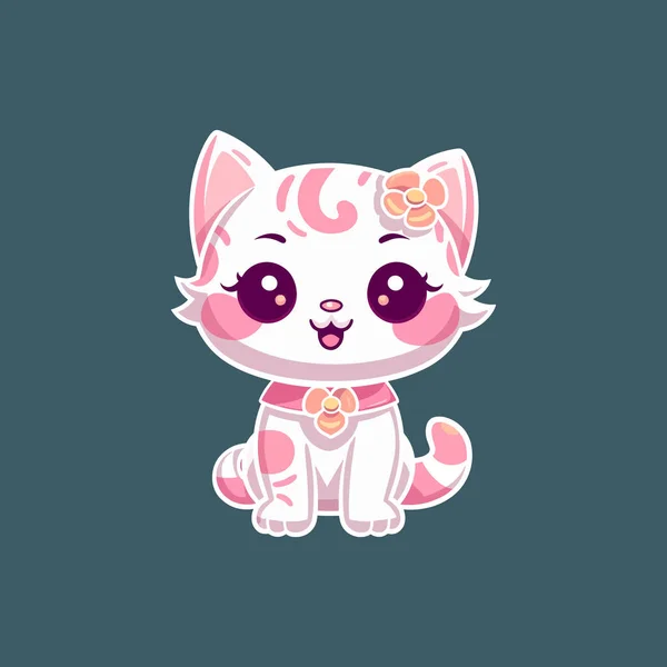 Mignon Kawaii Kitty Chat Dessin Animé Autocollant — Image vectorielle