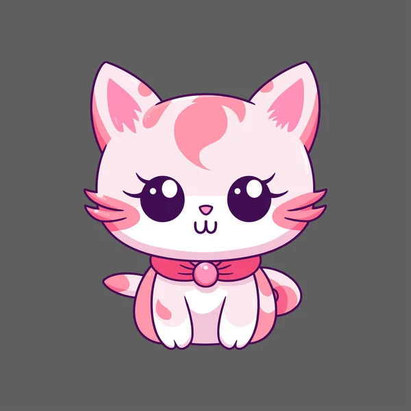 Cute Pink Kitton Kawaii Hand Drawn Cat Illustration — 스톡 벡터