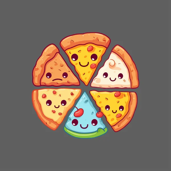 Seis Piezas Delicioso Vector Pizza — Vector de stock