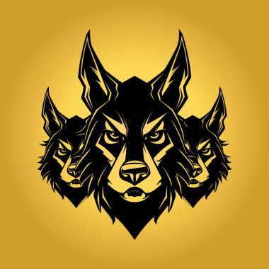 Sarı arka planda üç siyah kurt kafası.