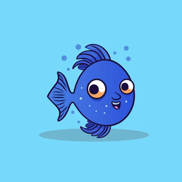 Leuke Blauwe Vis Geïsoleerd Blauwe Achtergrond — Stockvector