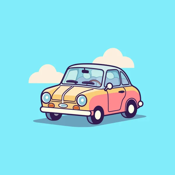 Small Car Vehicle Cute Kawaii Cartoon — Stock Vector