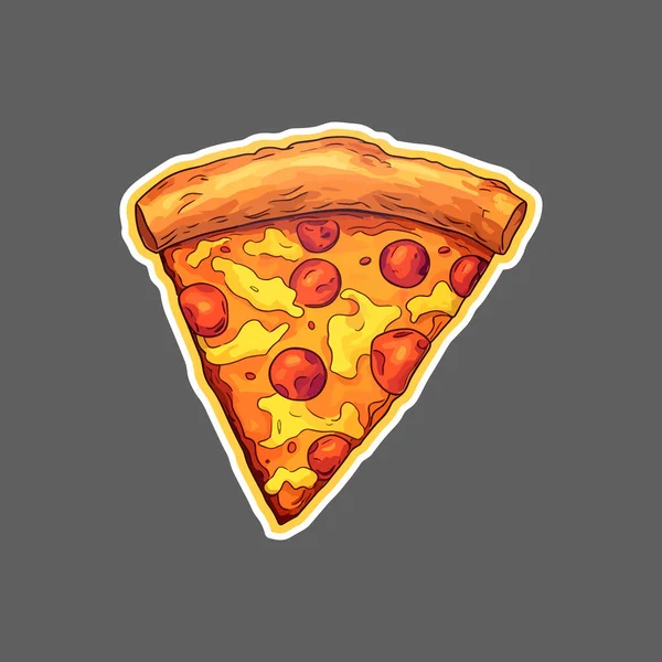 Snijd Pizza Sticker Grijze Achtergrond — Stockvector
