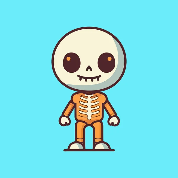 Bonito Halloween Esqueleto Desenhos Animados Fundo Azul —  Vetores de Stock
