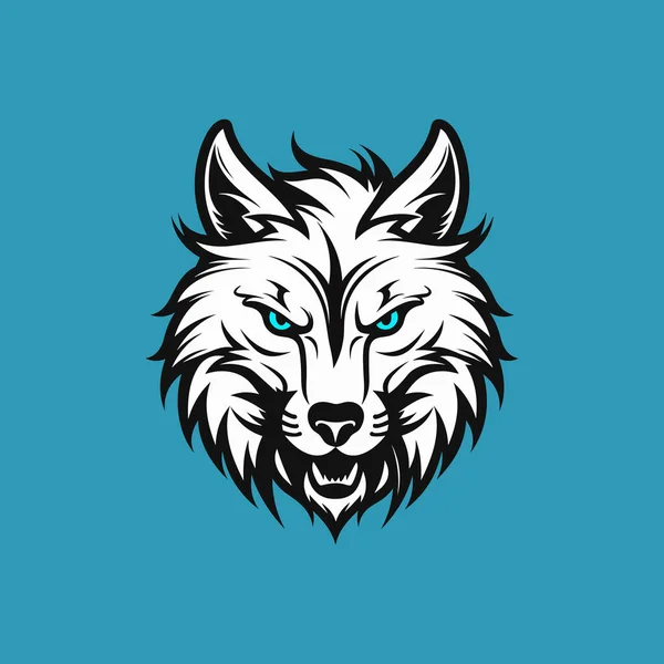 Wolfskopf Logo Auf Blauem Hintergrund Minimiert — Stockvektor