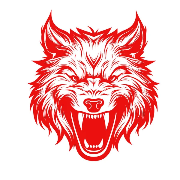 Lobo Cabeza Enojado Cara Logo Con Color Rojo — Archivo Imágenes Vectoriales