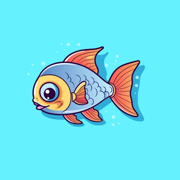 파란색 배경에 만화붉은 물고기 — 스톡 벡터