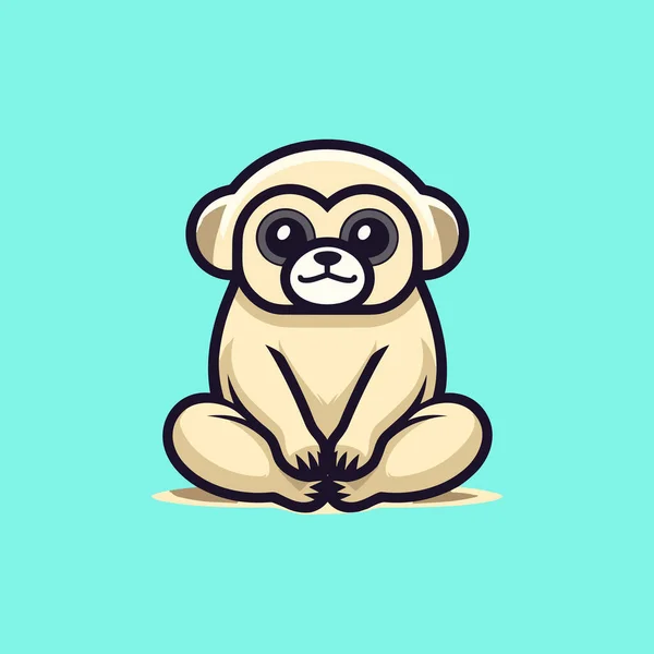 Niedliche Kleine Gibbon Cartoon Sitzen — Stockvektor