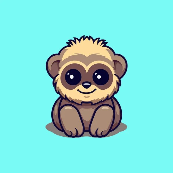 Cute Gibbon Cartoon Sitting Blue Background — Stock Vector