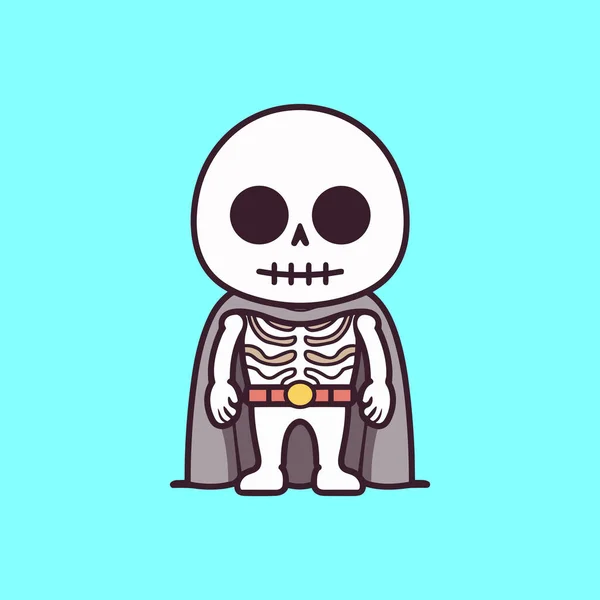 Super Esqueleto Kawaii Halloween Aislado Sobre Fondo Azul — Archivo Imágenes Vectoriales