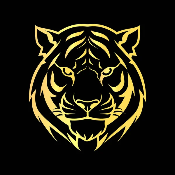 Głowa Tygrysa Złota Sylwetka Głowicy Tygrysa Czarnym Tle — Wektor stockowy