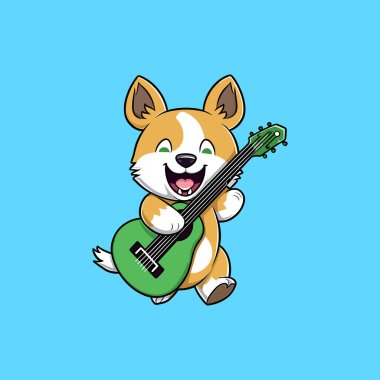 Gitar karikatürü çizen sevimli Corgi.