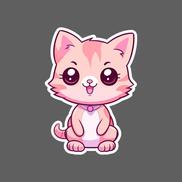 Cute Różowy Kot Charakter Naklejka — Wektor stockowy