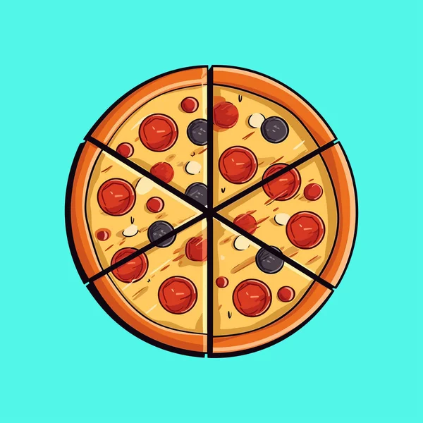 Pizza Ilustración Alimentos Mozzarella Queso Salami — Vector de stock