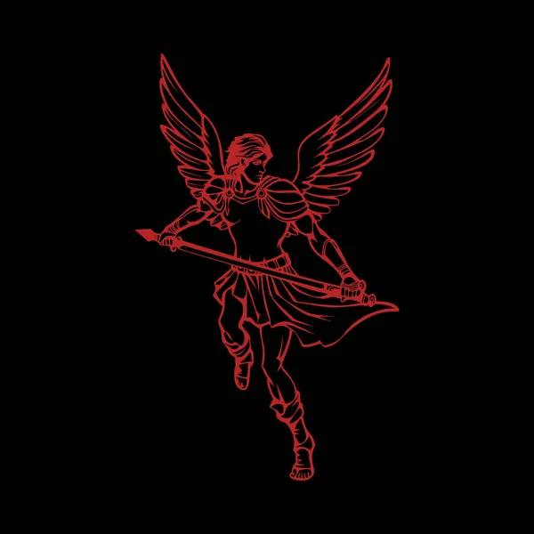 Roter Engel Mit Schwert Auf Schwarzem Hintergrund — Stockvektor