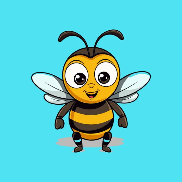 Cute Bee Cartoon Vector Icon Illustration Logo Mascot Hand Drawn — Stock Vector