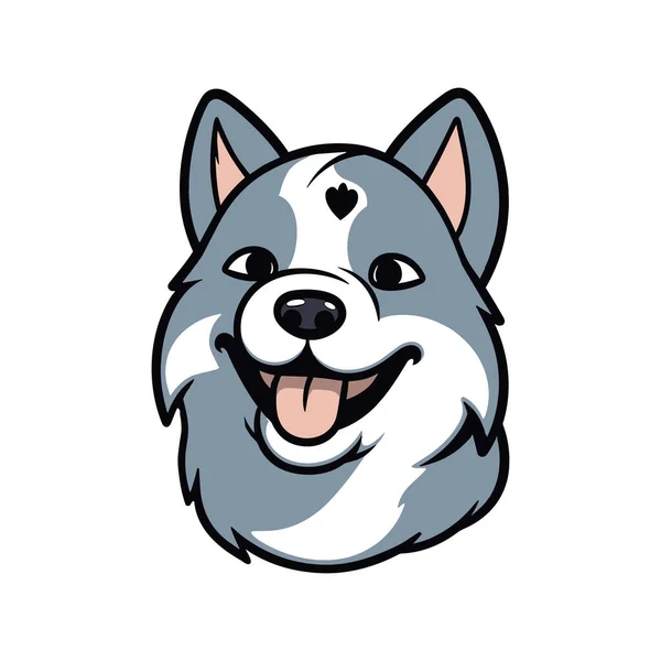 Χαριτωμένο Κινούμενα Σχέδια Husky Σκυλιών Εικονίδια Κεφάλι Χαμογελώντας Και Προεξέχουν — Διανυσματικό Αρχείο