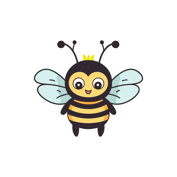 Cute Little Bee Isolated White Background Honey Flying Bee Cartoon — Stock Vector