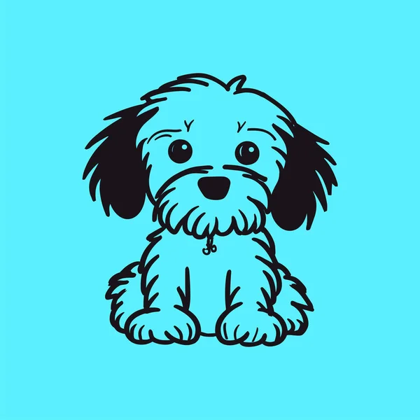 Vetor Isolado Bonito Desenho Animado Pequeno Filhote Cachorro Maltipu Linha — Vetor de Stock