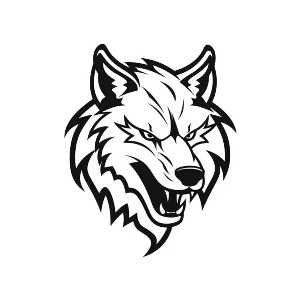 Wolf Head Icon Black White Vector Illustration Mascot — Stock Vector