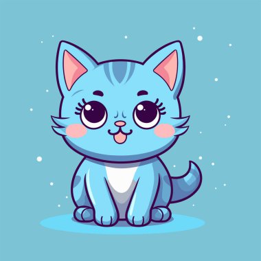 Mavi kawaii kedi vektör çizimi
