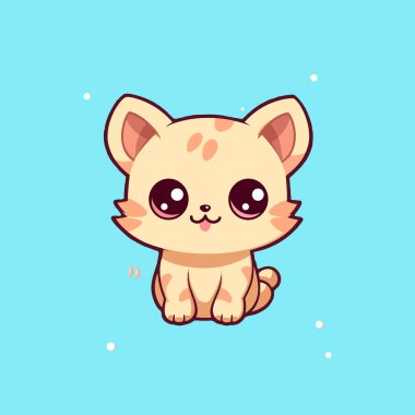 Şirin ve mutlu kahverengi kedi çizgi film çizimi