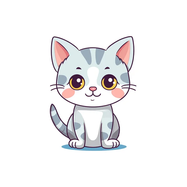 Cute Kawaii Cat Clipart Białym Tle — Wektor stockowy
