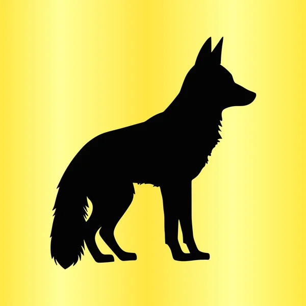 Schwarze Silhouette Wolf Auf Gelbem Hintergrund — Stockvektor