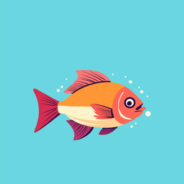 Красная Рыба Ручной Раскрашенный Эскиз Векторная Иллюстрация Синем Фоне — стоковый вектор