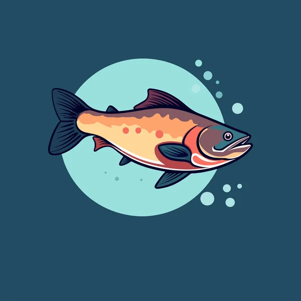 Ilustrasi Vektor Ikan Salmon Pada Latar Belakang Biru - Stok Vektor